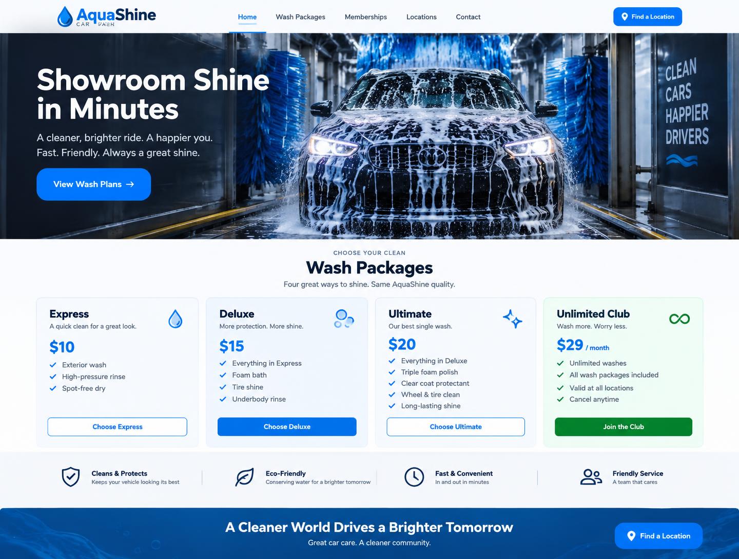 Car wash website homepage