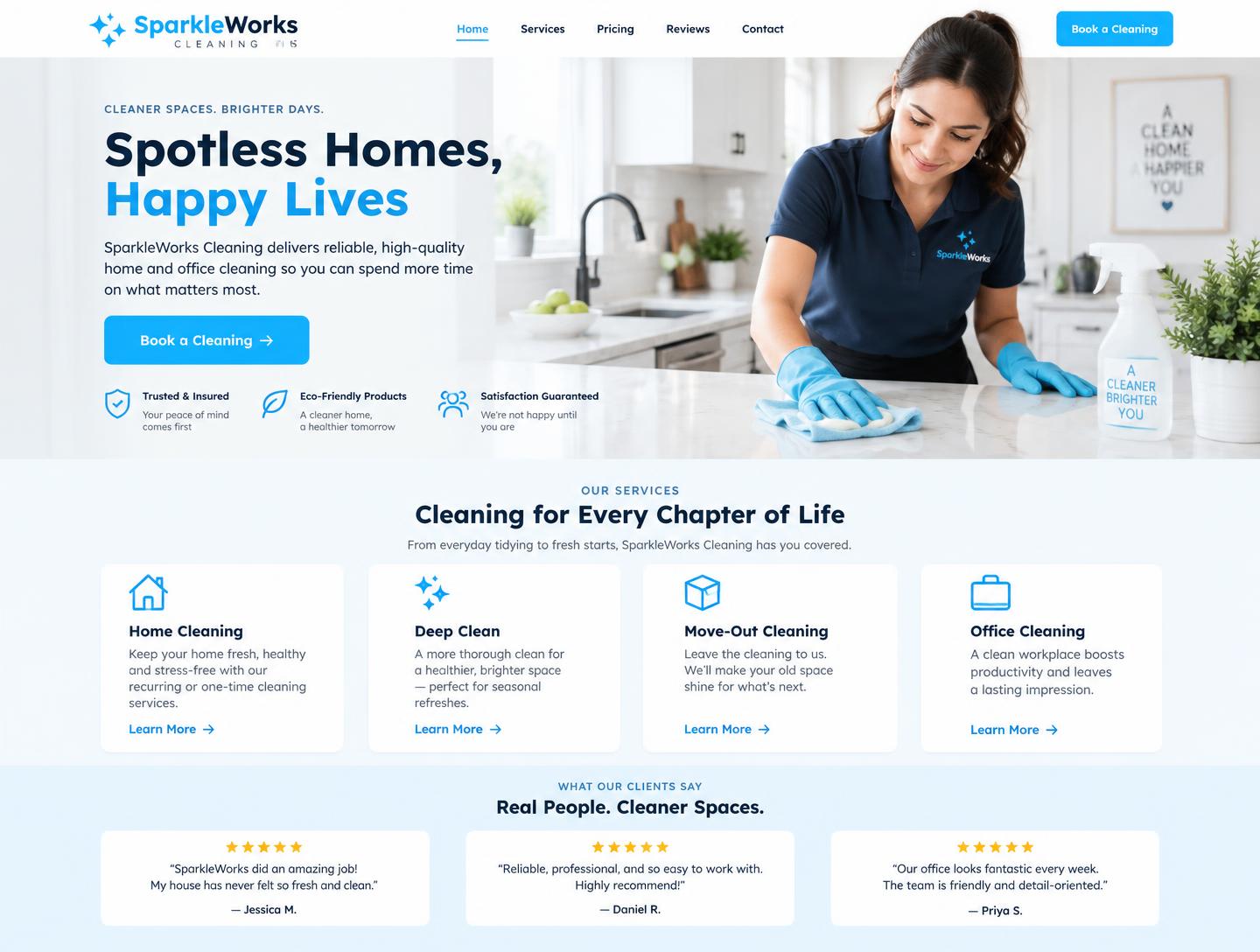 Cleaning company website homepage