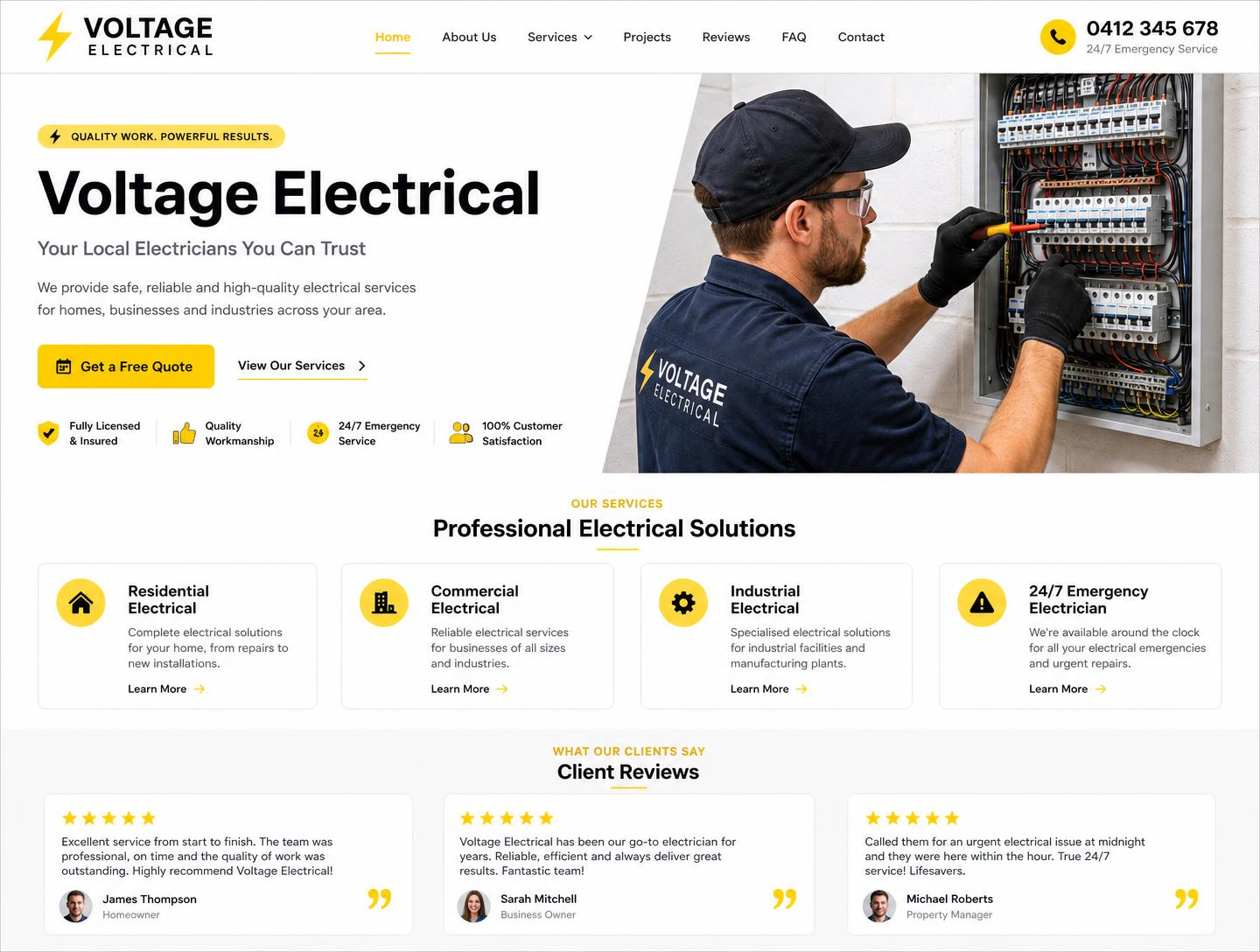 Electrician company website shown on MacBook and iPhone