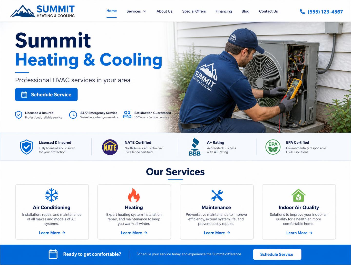 HVAC company website shown on MacBook and iPhone