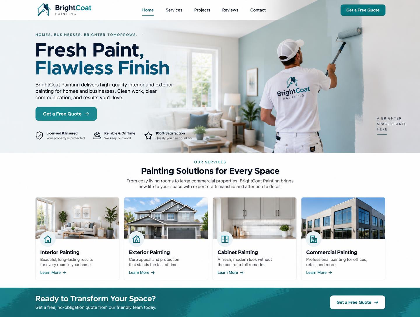 Painting company website homepage