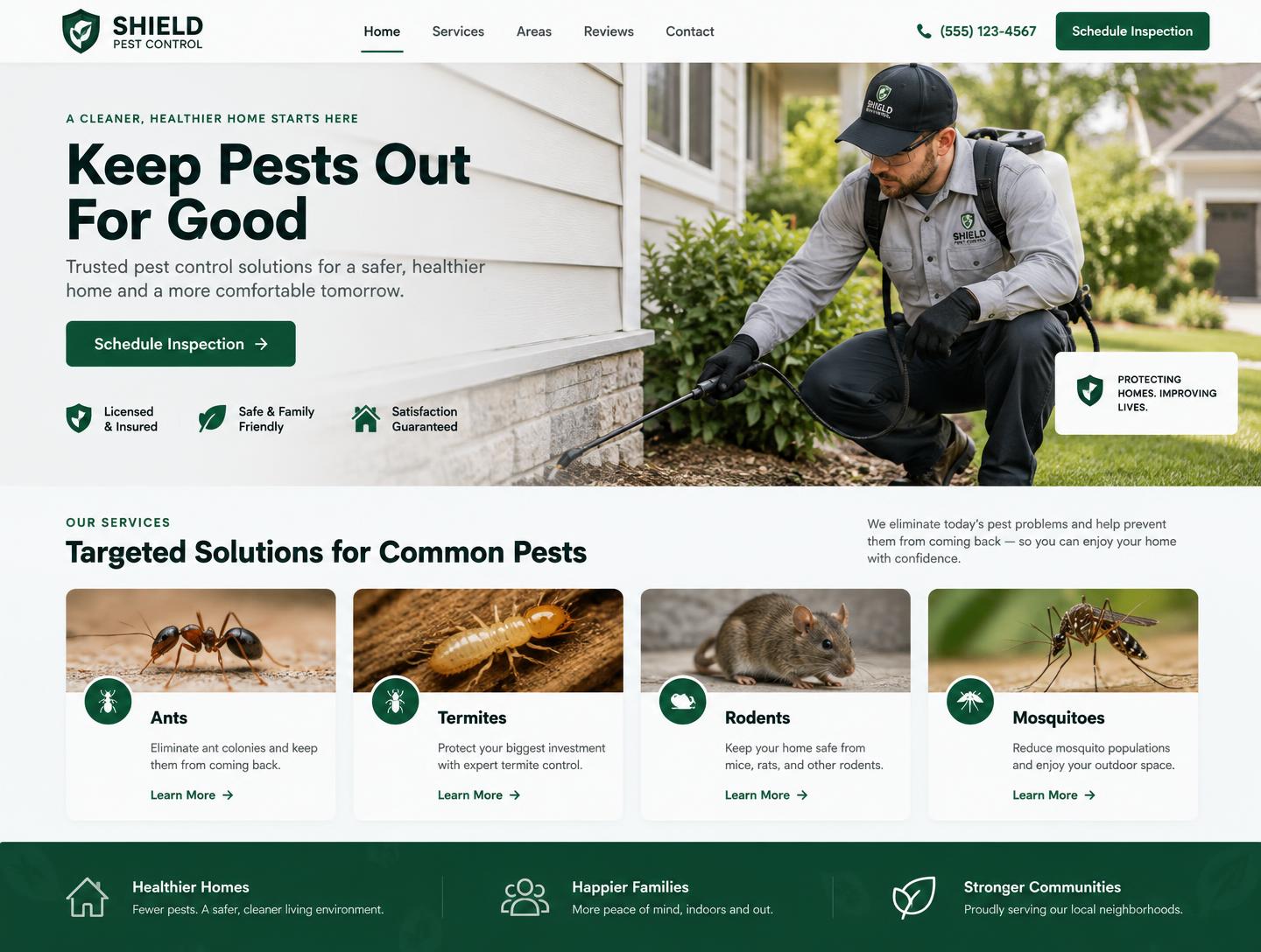 Pest control company website homepage