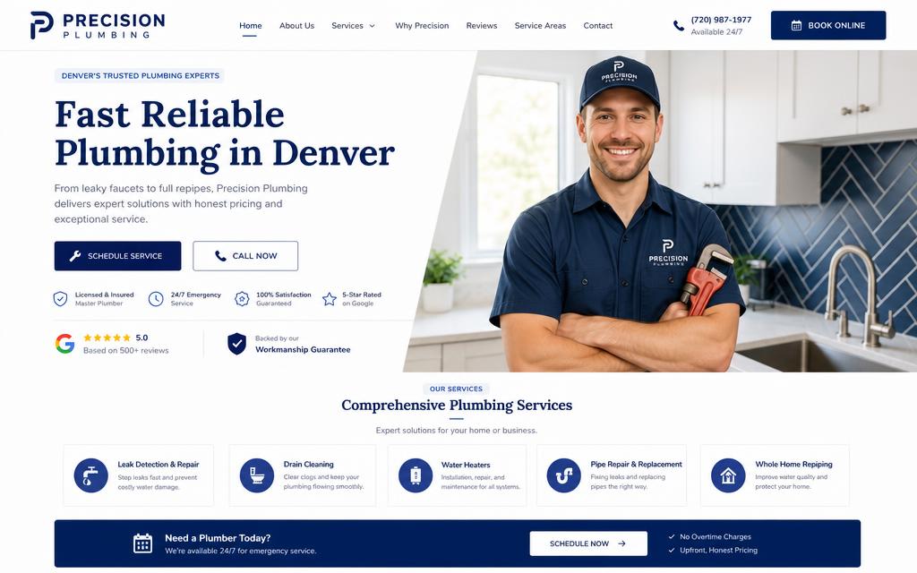 Precision Plumbing website design by SiteCrew