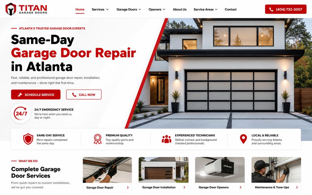 Titan Garage Doors website design by SiteCrew