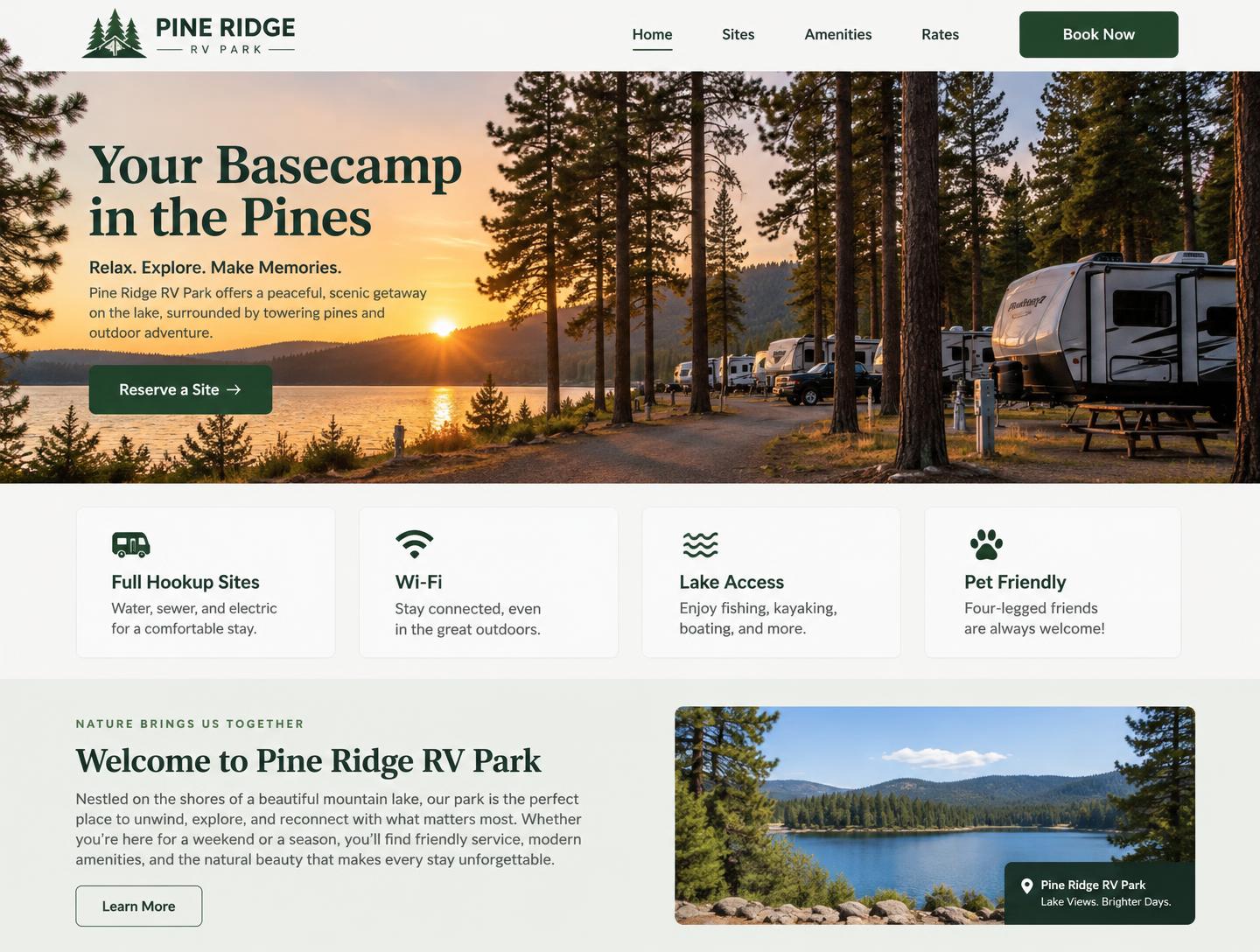 RV park website homepage